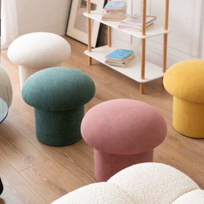 Scandinavian Lambswool Wood Round Mushroom Vanity Stool