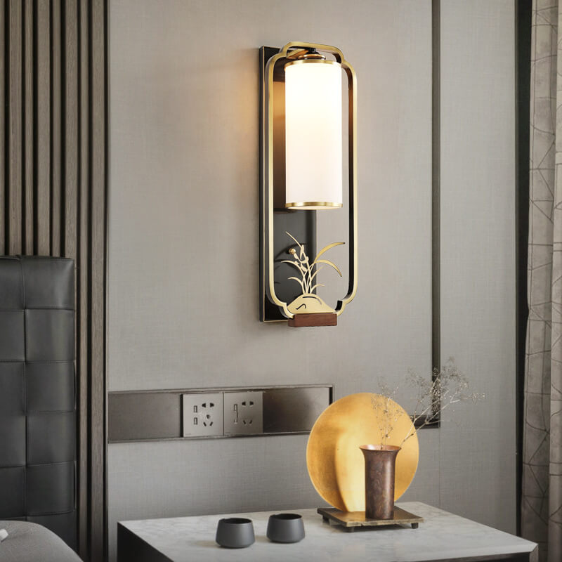 Modern Chinese Copper Glass Column Ring Sconce