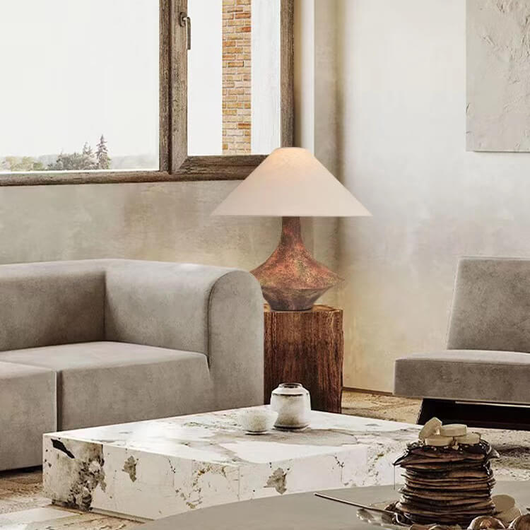Wabi-Sabi Vintage Ceramic Fabric Cone Table Lamp