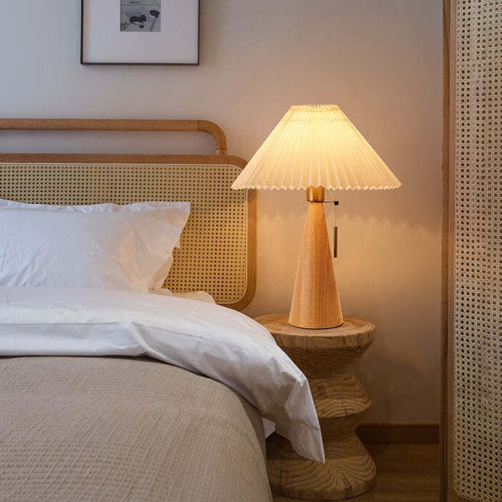 Japanese Vintage Pleated Wooden Fabric LED Table Lamp