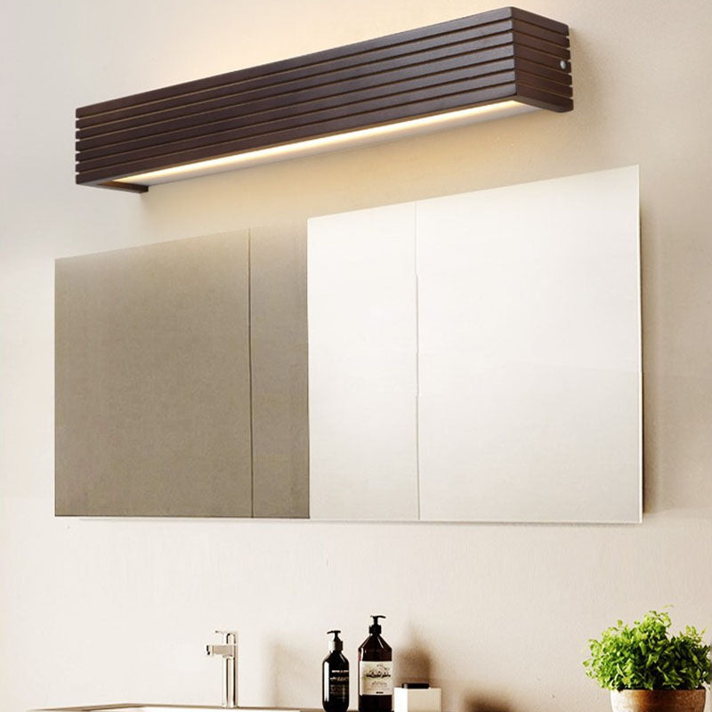 Chinese Striped Wood Cuboid LED Vanity Sconce — White Light (5000K) / 110V-120V For US/CA