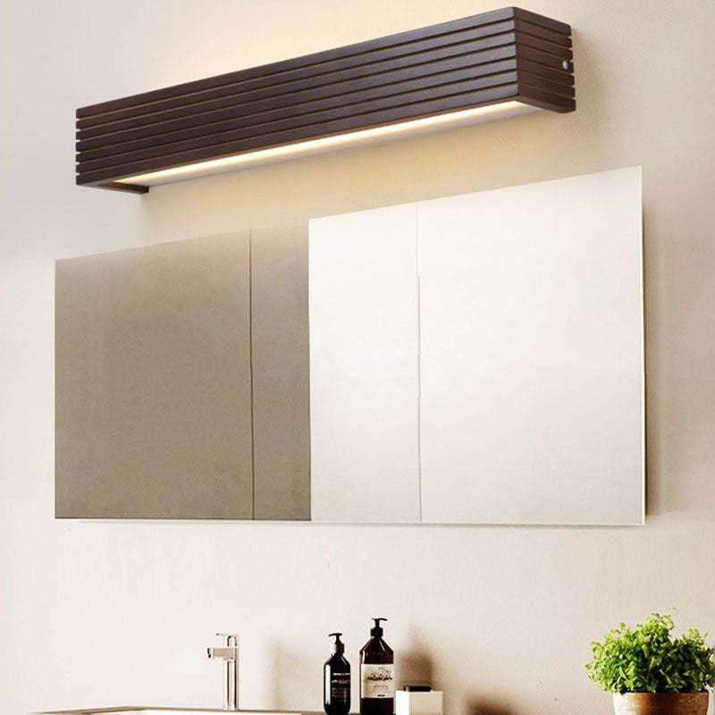 Chinese Striped Wood Cuboid LED Vanity Sconce — White Light (5000K) / 110V-120V For US/CA