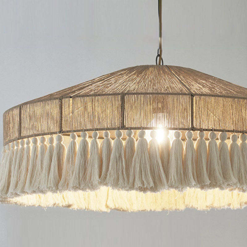 Contemporary Boho Linen Rope Tassel Pendant Light