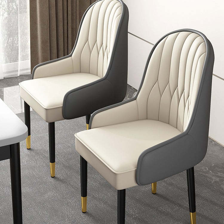 Modern Leather Steel Square Dining Chair — B / Black / Blue & Gray