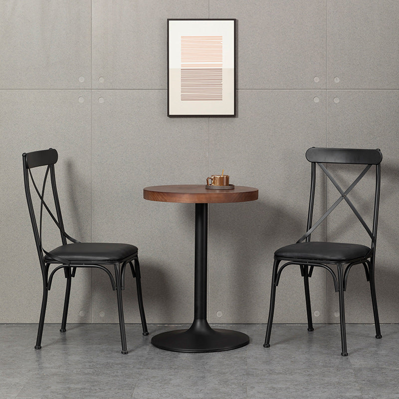 Industrial Leather Wood Iron X-Back Dining Chair