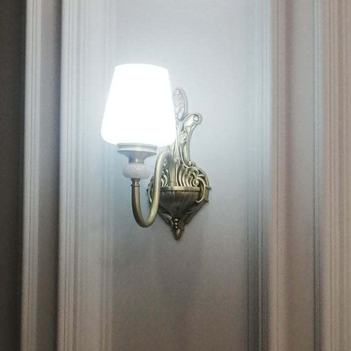 European Jade Glass Brass Cone Cup Sconce