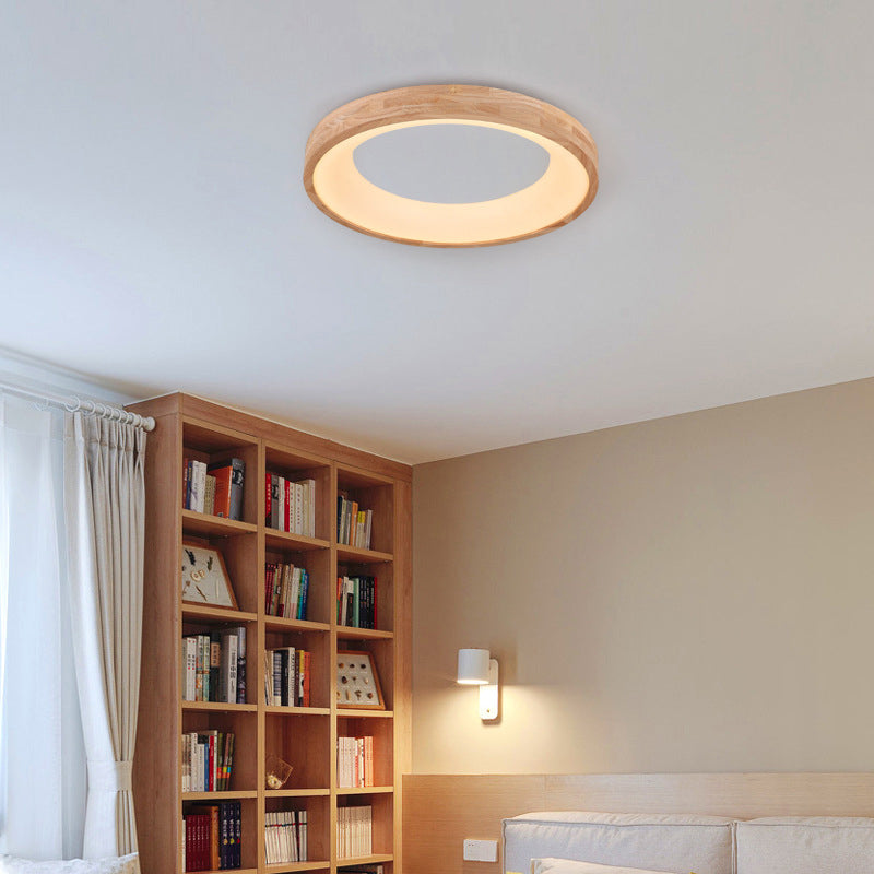 Nordic Minimalist Wood Round LED Flush Mount Light