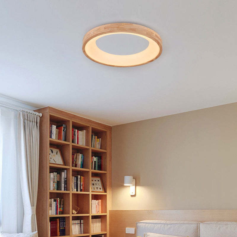Nordic Minimalist Wood Round LED Flush Mount Light