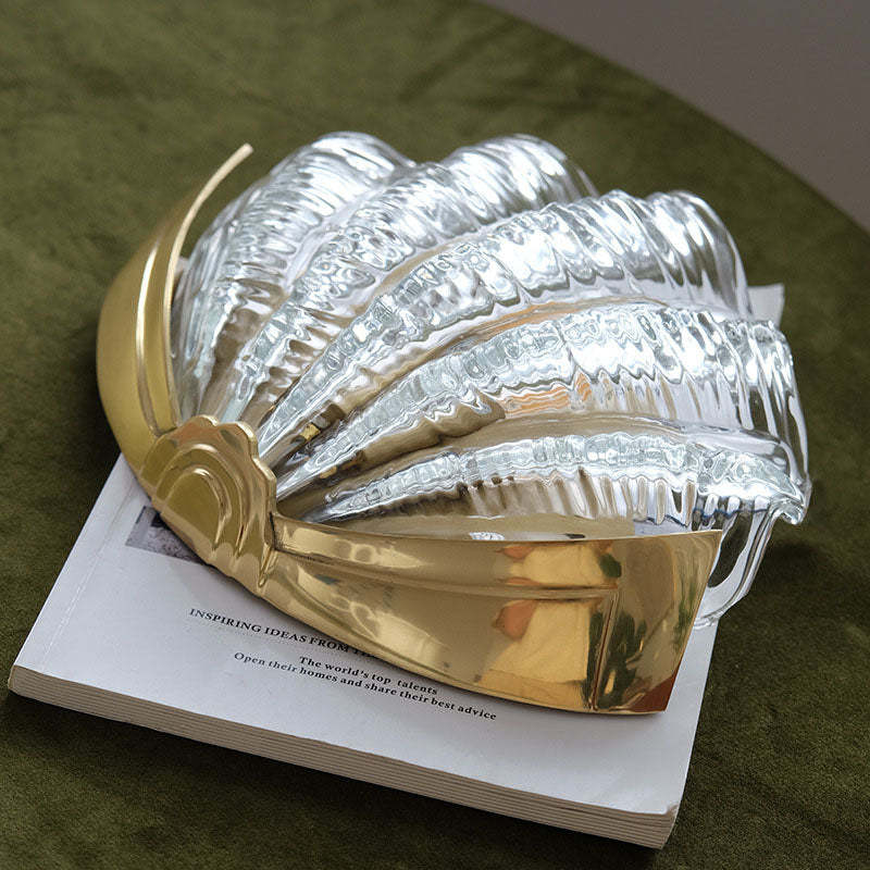 Art Deco Shell Brass Glass Wall Sconce