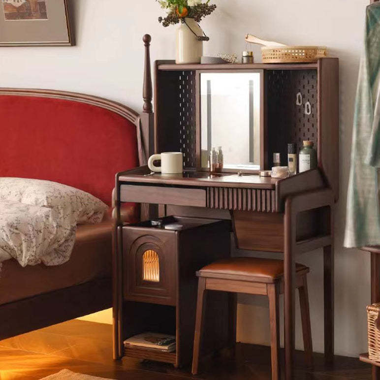 Retro Arched Walnut Glass Nightstand