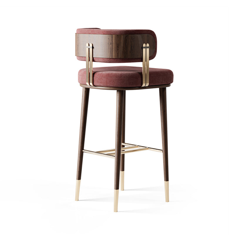 Modern Flannel Wood-Leg Low-Back Bar Stool