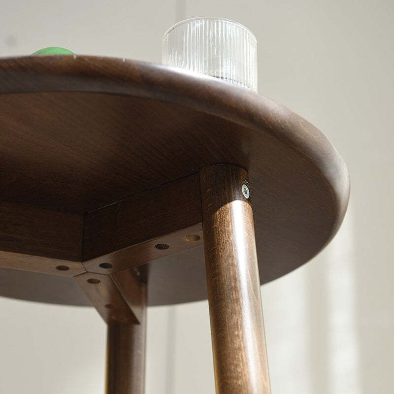Scandinavian Round Wood 1-Shelf Side Table