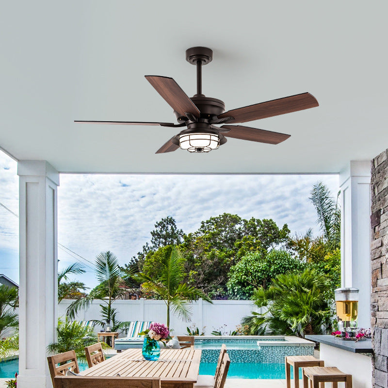 Industrial Wood Blade Ceiling Fan Light — Frequency + Remote Control / 110V-120V For US/CA