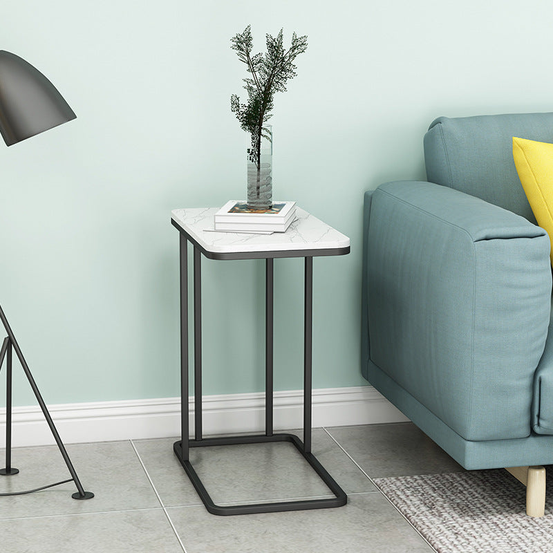 Contemporary Rectangle Marble Top End Table — Gold Frame + Gold Iron Tabletop