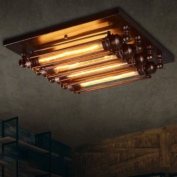 Nostalgic Industrial Iron Glass Strip 4-Light Flush Light — Black / 220V-240V For UK/AU