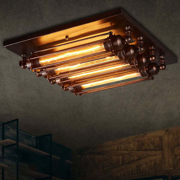 Nostalgic Industrial Iron Glass Strip 4-Light Flush Light — Black / 220V-240V For UK/AU