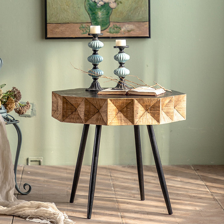 Splayed-leg polygon iron wood end & side tables for living room