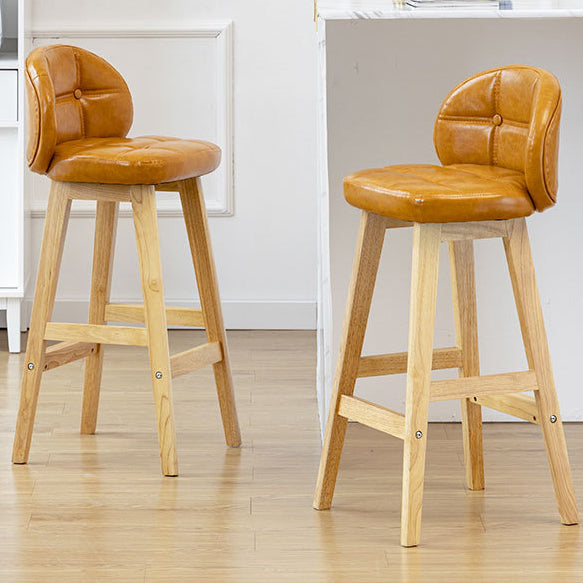 Minimalist Wood Leather Bar Stool — Wood Color / Gray