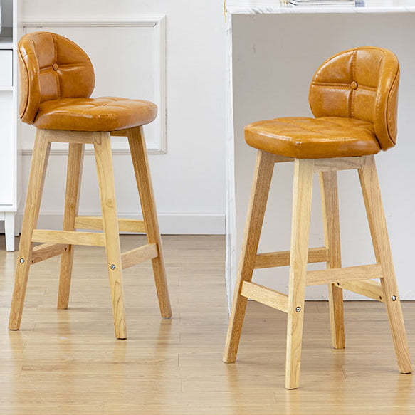 Minimalist Wood Leather Bar Stool — Wood Color / Gray
