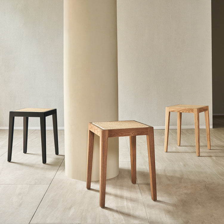 Japanese Rattan Wood Stackable Low Stool — Round / Wood Color