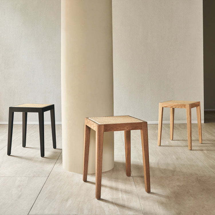 Japanese Rattan Wood Stackable Low Stool — Round / Wood Color
