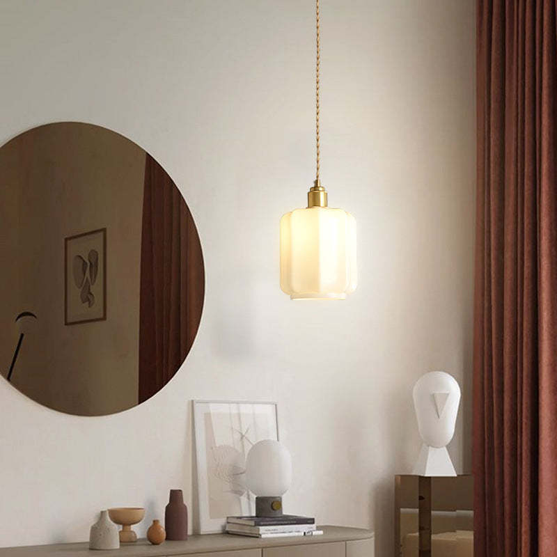 Vintage Cylindrical Brass Glass Pendant Light