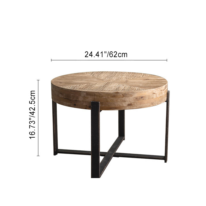 Vintage Distressed Wood Iron Cross-Leg Coffee Table