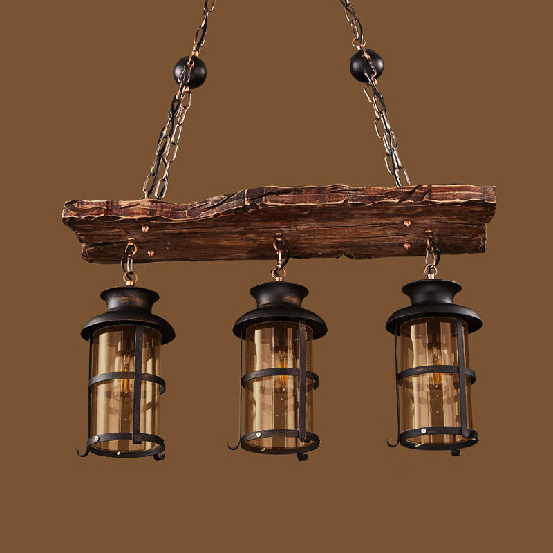 Traditional Farmhouse Wood Strip Iron Chandelier