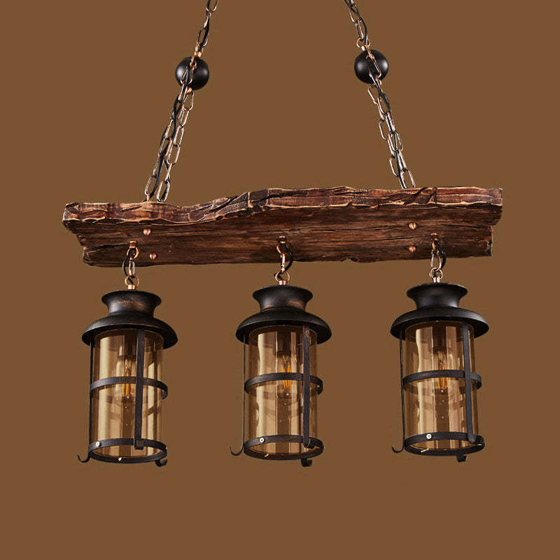 Traditional Farmhouse Wood Strip Iron Chandelier