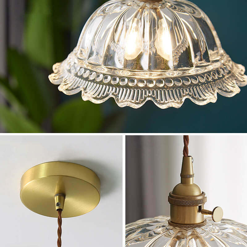 Nordic Vintage Floral Glass Brass Pendant