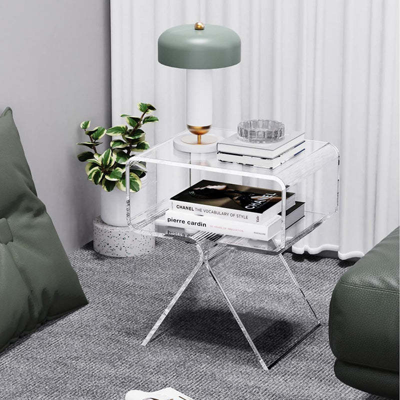 Minimalist Rectangular Acrylic 2-Tier End Table