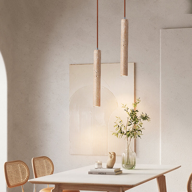 Japanese Wabi-Sabi Yellow Travertine Cylinder Pendant Light