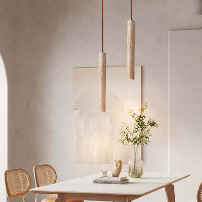 Japanese Wabi-Sabi Yellow Travertine Cylinder Pendant Light