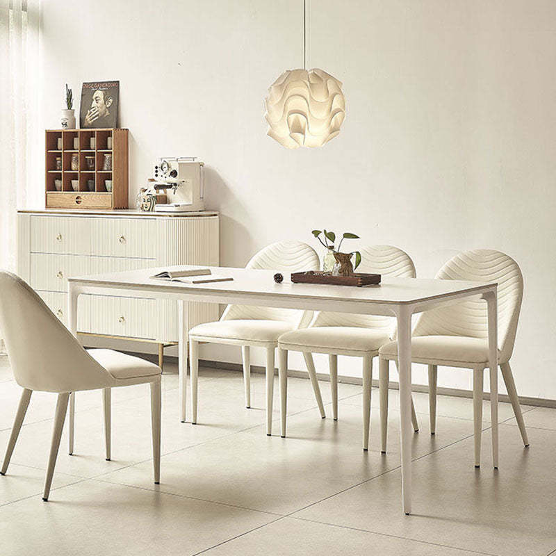 Minimalist Rock Slab Rectangular Dining Table Set For 4 — 1 Table + 4 Chairs