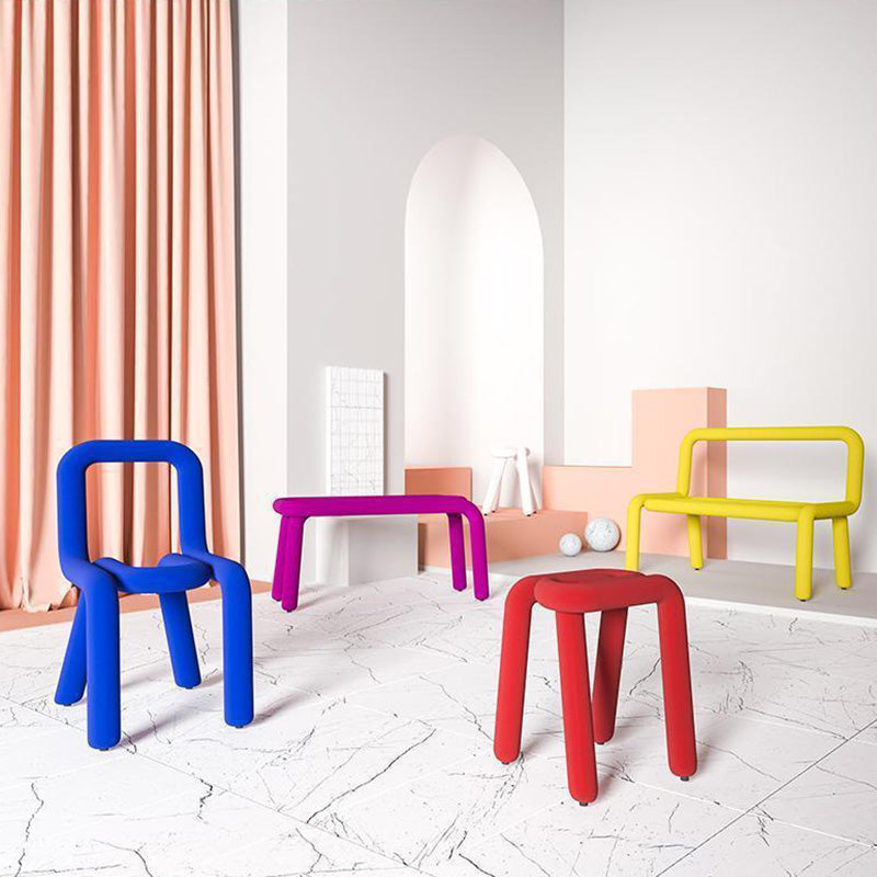 Contemporary Striped Fabric Wood Four-Leg Chair — A / White