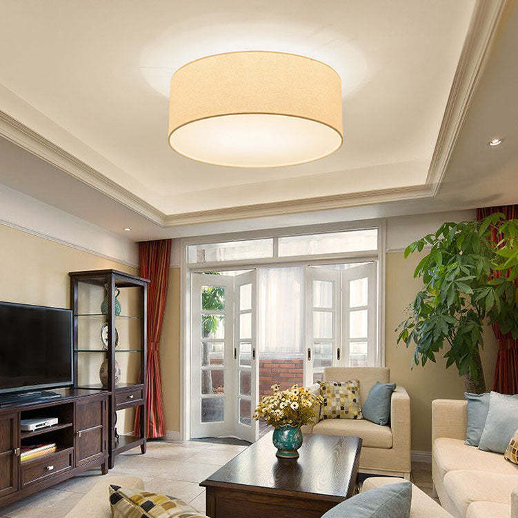 Nordic Round Drum Fabric Flush Ceiling Light