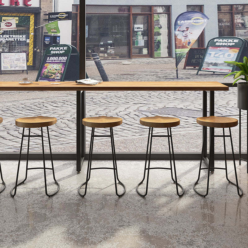 Nordic Tsuga Iron Backless Bar Stool — Wood Color Seat + Black Frame