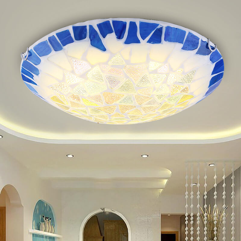 Vintage Mediterranean Shell Dome Flush Ceiling Light