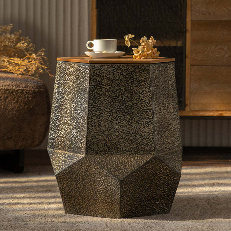 Retro Polygon Iron Pine Coffee Table