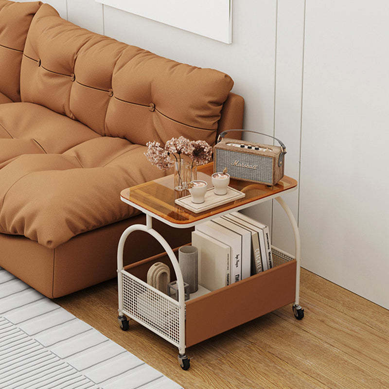 Contemporary Glass Iron Leather End Table