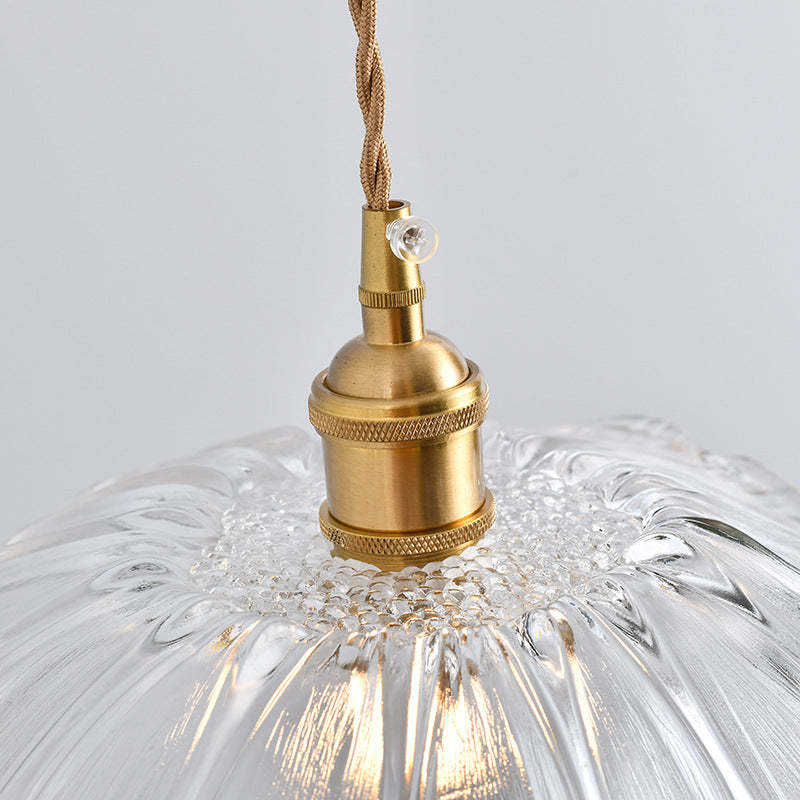 Nordic Vintage Clear Glass Flower Brass Pendant