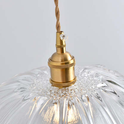 Nordic Vintage Clear Glass Flower Brass Pendant