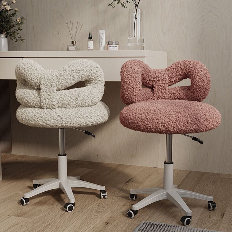 Modern Art Deco Lambswool Leather Round Vanity Stool