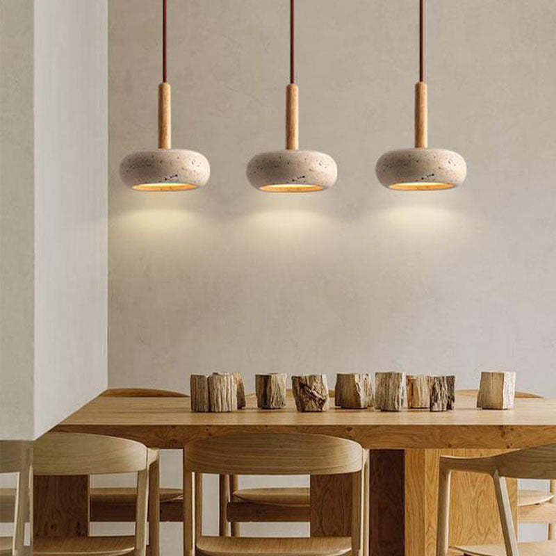 Scandinavian Oval Wood Travertine LED Pendant