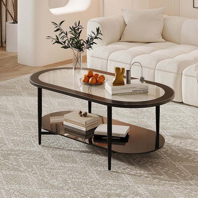 Retro Elliptical Woven Glass Iron Coffee Table — C - Black