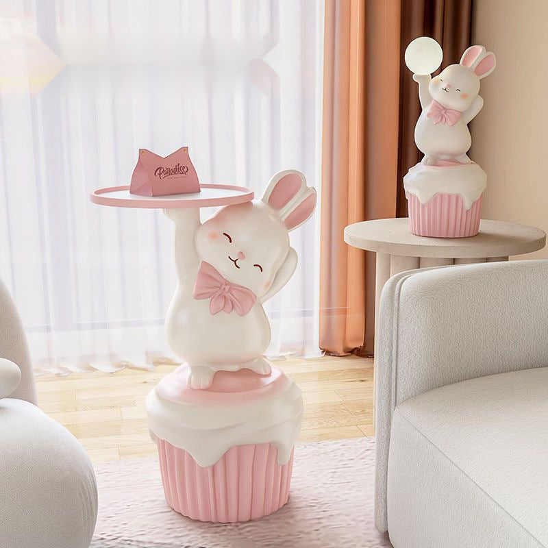 Contemporary Cartoon Rabbit Resin 1-Tray Side Table