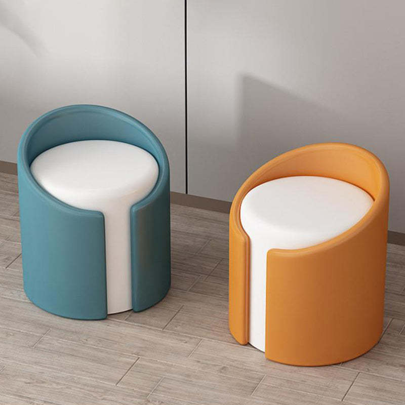 Minimalist Leather Wood Cylinder Vanity Stool — Outside Orange & Inside White