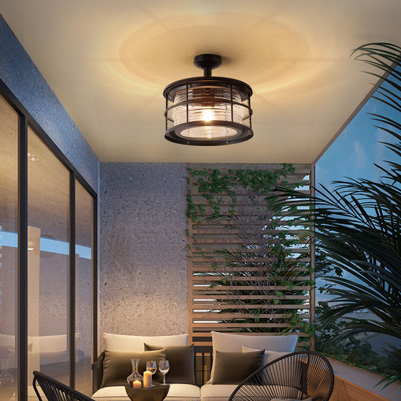 Industrial Vintage Drum Outdoor Ceiling Light