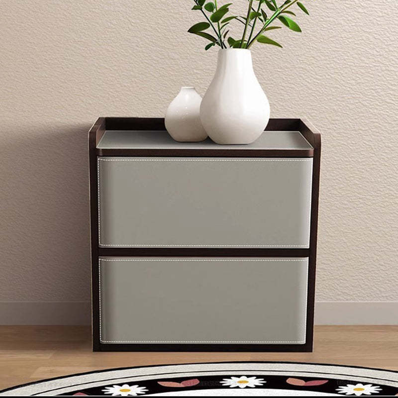 Nordic Leather Wood 2-Drawer Nightstand