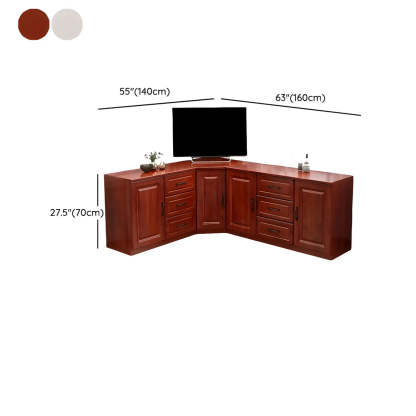 Red Brown Wood Corner TV Stand with Drawers — Red Brown